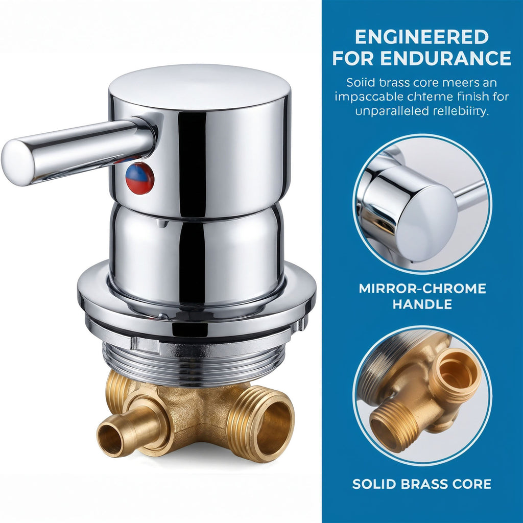 Wall-Mounted Brass Shower Tap Chrome Concealed Bathroom Shower Faucet Hot & Cold Water Control