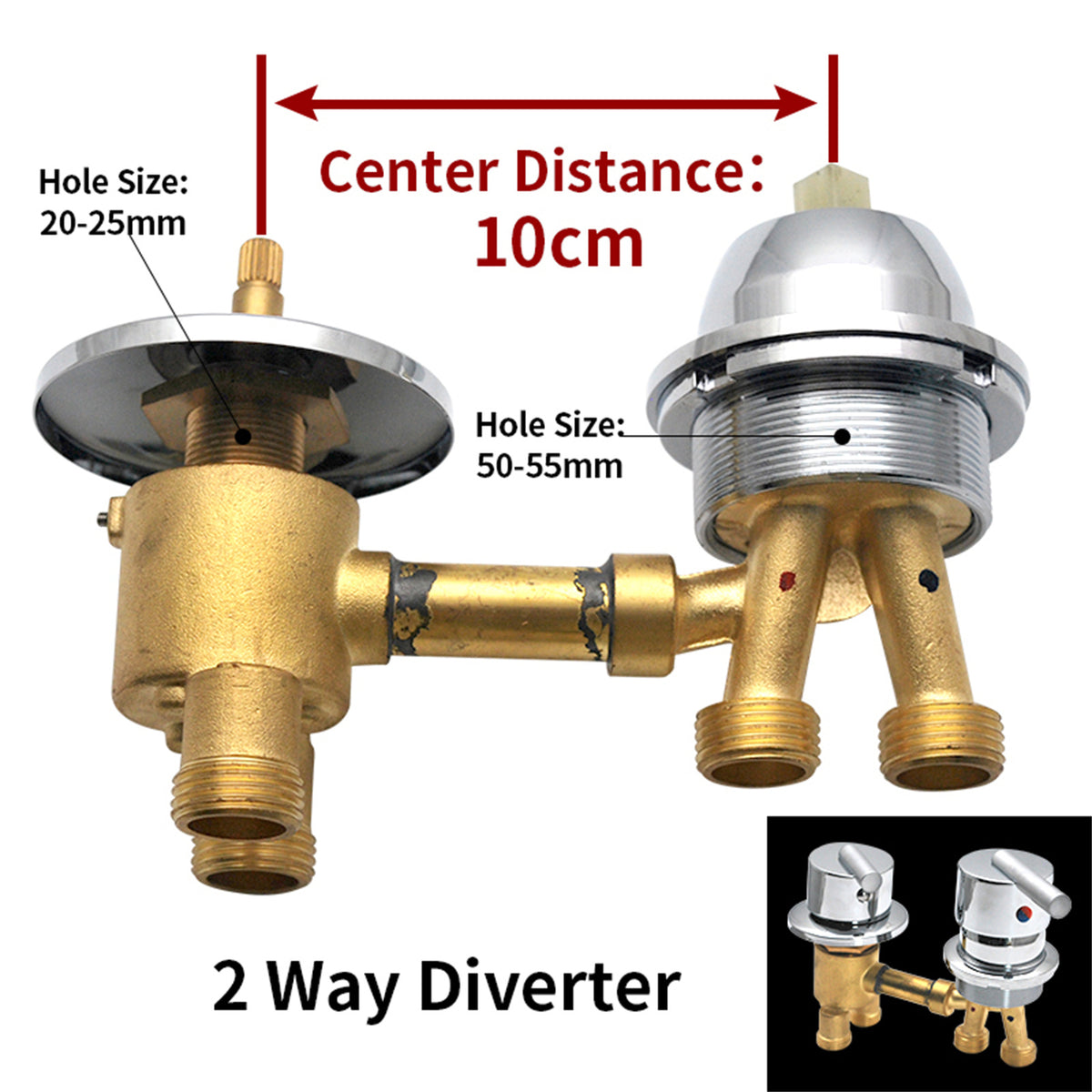 2/3 Way Solid Brass Mixer Tub Tap, Cold & Hot Water Shower Diverter Valve, Hole Distance 10cm/12.5cm