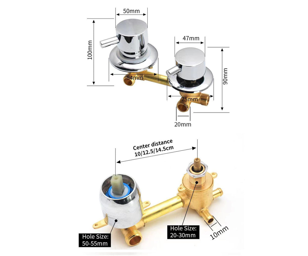 2/3/4/5 Way Solid Brass Mixer Shower Tap, Cold & Hot Water Shower Diverter Valve, Hole Distance 9cm/10cm/12.5cm/14.5cm