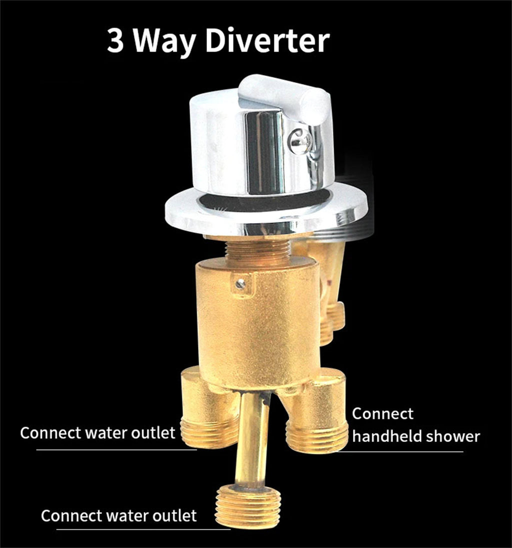 2/3 Way Solid Brass Mixer Tub Tap, Cold & Hot Water Shower Diverter Valve, Hole Distance 10cm/12.5cm