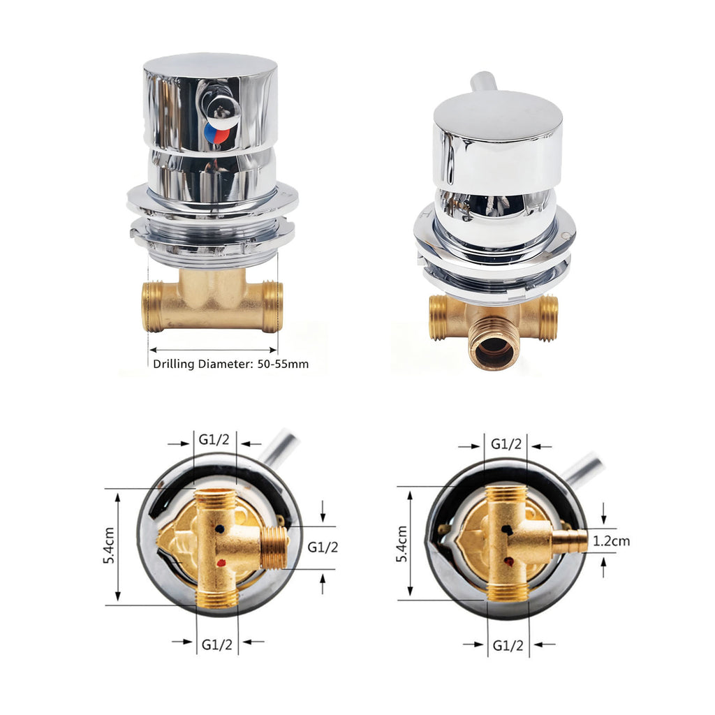 Wall-Mounted Brass Shower Tap Chrome Concealed Bathroom Shower Faucet Hot & Cold Water Control