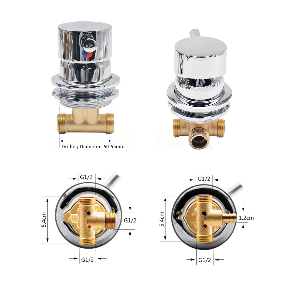 Wall-Mounted Brass Shower Tap Chrome Concealed Bathroom Shower Faucet Hot & Cold Water Control