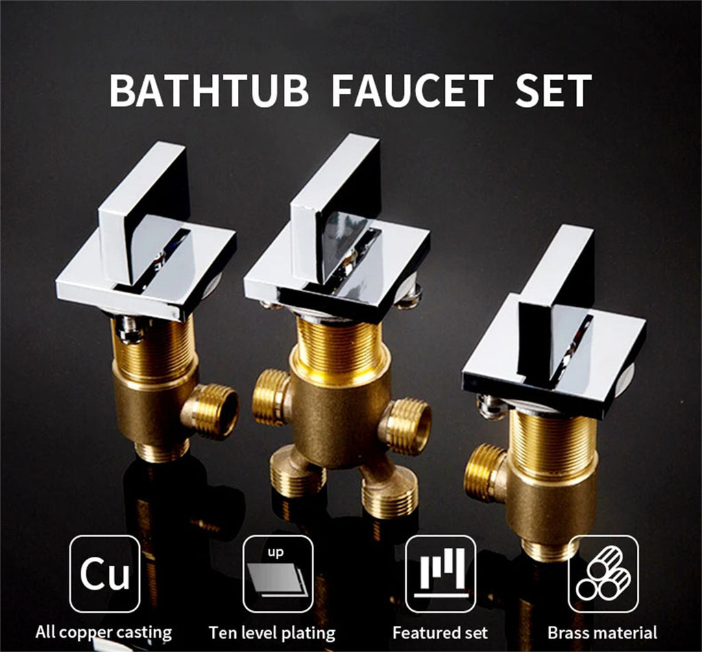 3 Pcs Solid Brass Split Mixer Tub Tap,Cold & Hot Water Shower Diverter Valve,Tub Faucet for Bathroom Sauna