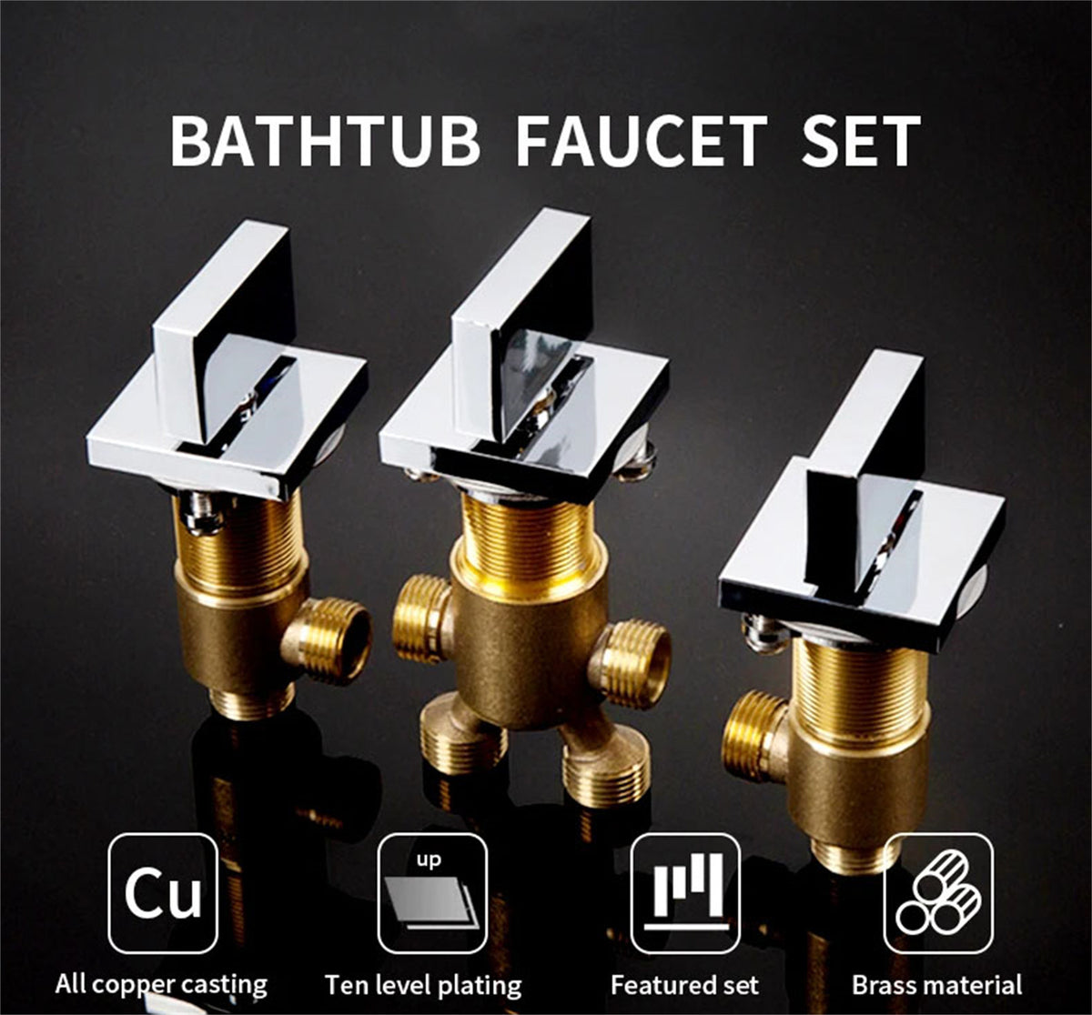 3 Pcs Solid Brass Split Mixer Tub Tap,Cold & Hot Water Shower Diverter Valve,Tub Faucet for Bathroom Sauna