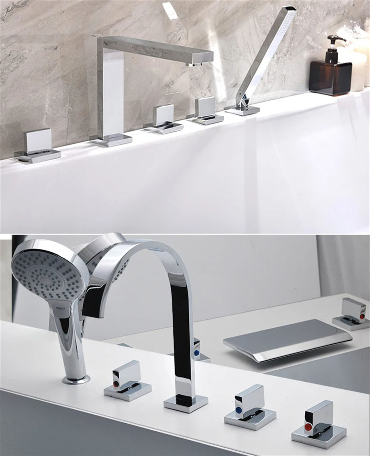 3 Pcs Solid Brass Split Mixer Tub Tap,Cold & Hot Water Shower Diverter Valve,Tub Faucet for Bathroom Sauna
