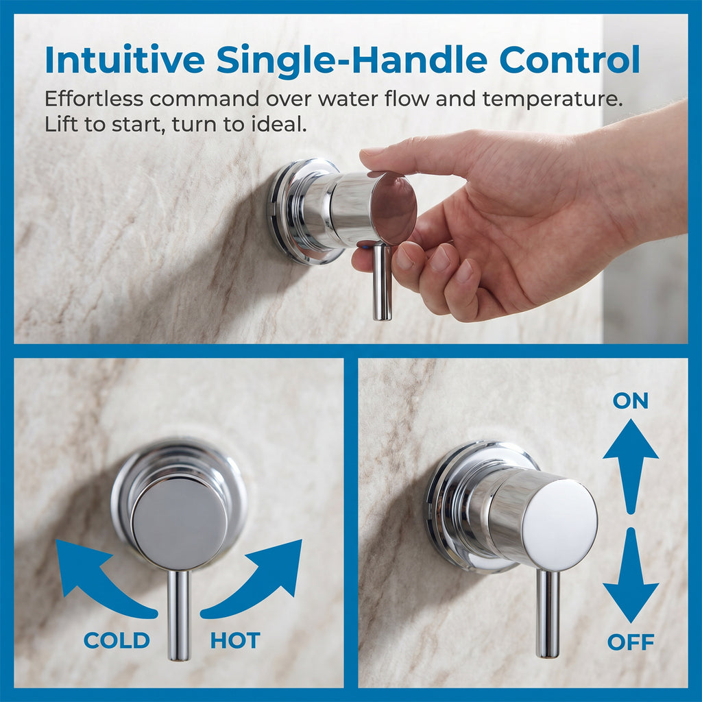 Wall-Mounted Brass Shower Tap Chrome Concealed Bathroom Shower Faucet Hot & Cold Water Control