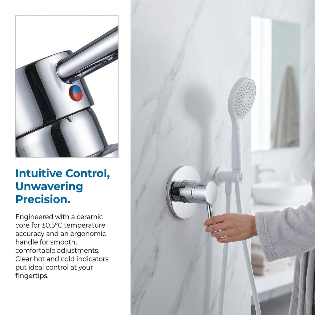 Wall-Mounted Brass Shower Tap Chrome Concealed Bathroom Shower Faucet Hot & Cold Water Control